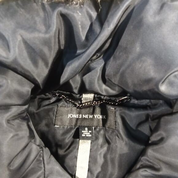 Jones New York Puffer Coat Women 8 Black Hooded Jacket Faux Fur Trim - Picture 6 of 7